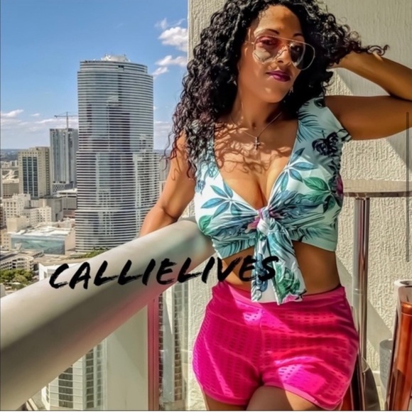 New! Laser Cut Hot Pink Scuba Shorts - Picture 5 of 7